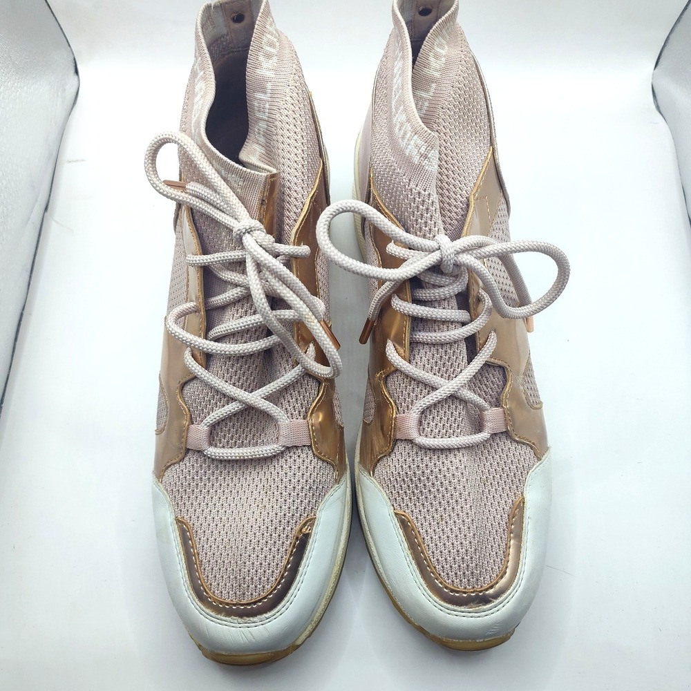 Michael Kors Markie Bootie Pink Sneakers Rose Gold Shoes Size 9.5 Stretch Knit - Picture 13 of 16